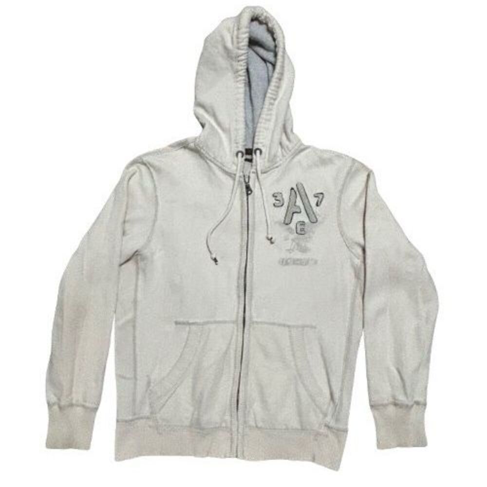 Womens American Eagle Fleece Hoodie Sweatshirt Ivory Full Zip Long Sleeve Size M